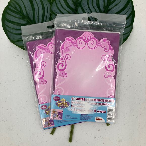 Disney Sofia The First Princess Pink Thank You Postcard Envelope Seal Party Set - Picture 3 of 6